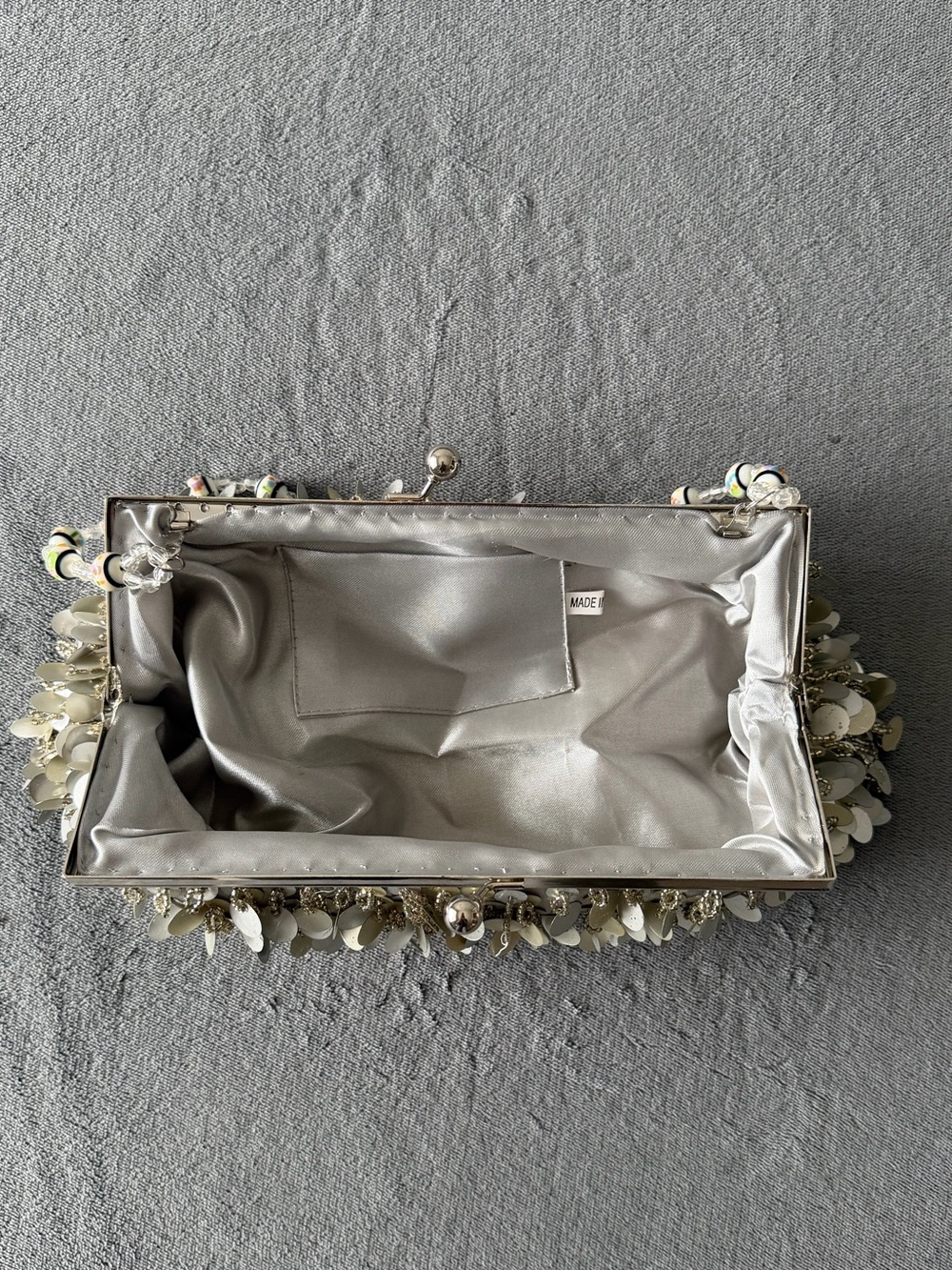 Sequined Silver Evening Clutch Bag - Picture 7 of 8